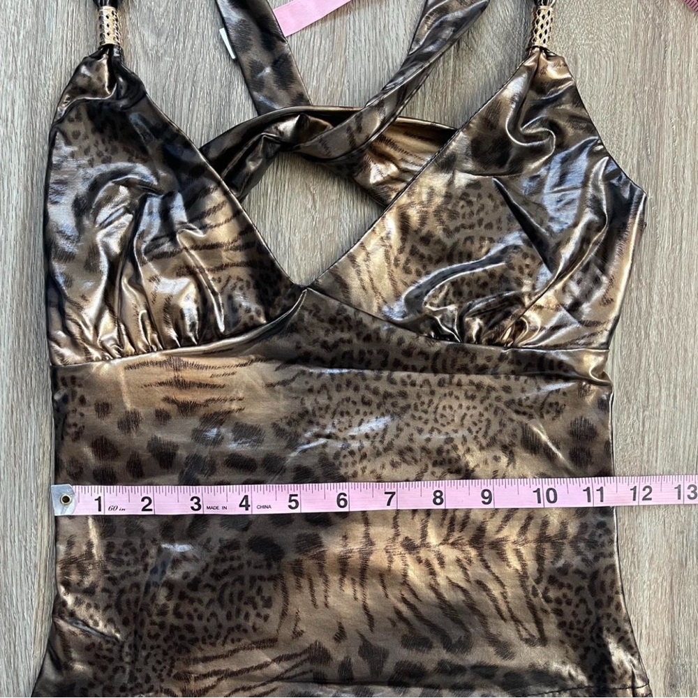 Chic Leopard Print Crop Top Beautiful y2k Vintage Backless π Gold Metallic Tops - Picture 5 of 6
